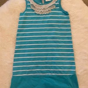 Hanna Andersson Teal Striped Dress, Size 140cm